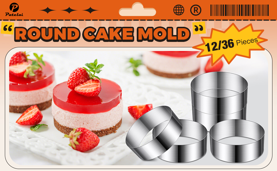 Patelai 12 Pieces Round Cake Mold Ring Stainless Steel Cake Mousse Mold Including Pushers 3.15 Inches Diameter