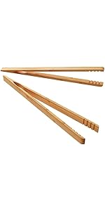 2 Pieces Bamboo Toast Tongs, 10.2 Inches Long Wood Toaster Tongs with Anti-slip Design, Tongs for Cooking with Cooking Oil Coating