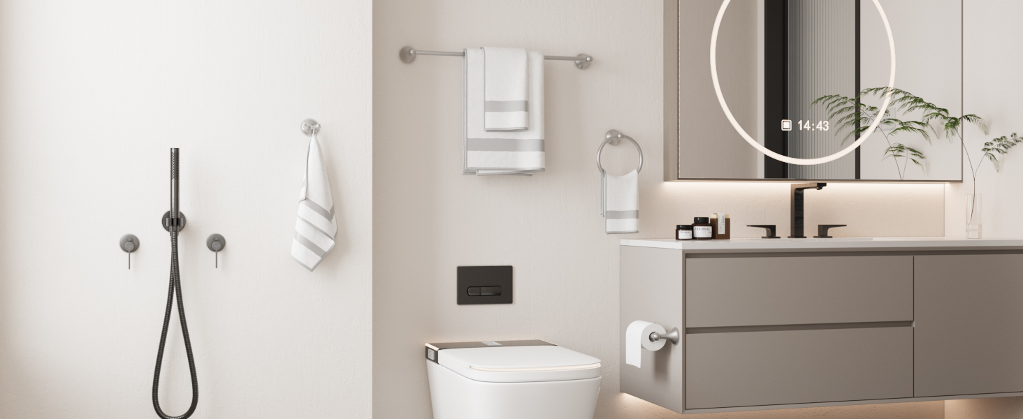 BGL Bathroom Accessory Set, Brushed Nickel Adjustable Expandable Towel Bar 4-Piece Bathroom Hardware Set Wall Mounted