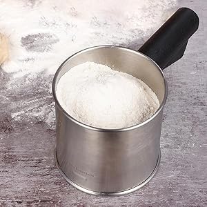 3 Cup Flour Sifter for Baking, Handheld Strainer Sifter Stainless Steel, Hand Crank Squeeze Sieve for Baking w/Comfortable Handle for Flour Powdered Sugar Cake - Baker Supplies