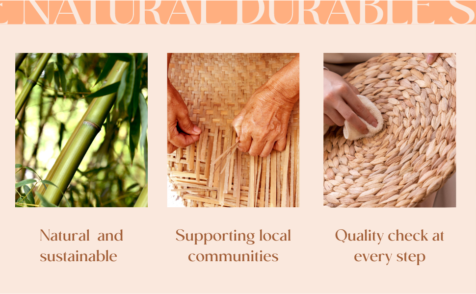 6 Pack, Round Woven Placemats, Natural Water Hyacinth Wicker Place mats, Braided Straw Table Mats, Charger Plates for Dining Table, Fall, Thanksgiving, Christmas (13.8 inch)