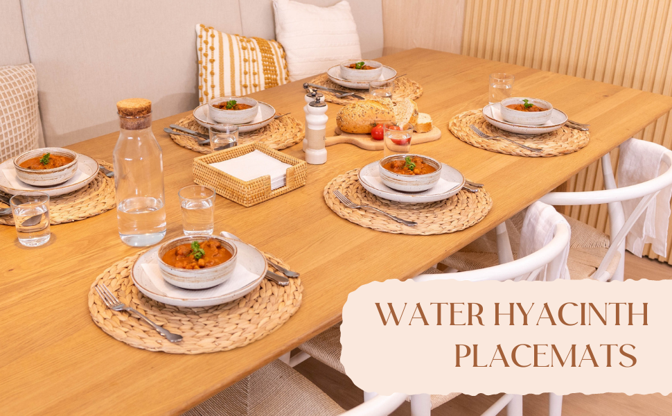 6 Pack, Round Woven Placemats, Natural Water Hyacinth Wicker Place mats, Braided Straw Table Mats, Charger Plates for Dining Table, Fall, Thanksgiving, Christmas (13.8 inch)