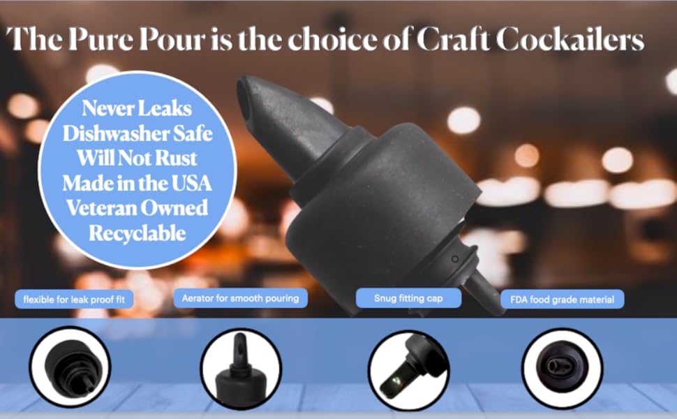 The Pure Pour Liquor Bottle Pourers - Leak-Proof Pour Spouts with Dust Caps – Fits Most Alcohol, Syrup, Olive Oil & Vinegar Bottles – Dishwasher Safe - 50 Pack