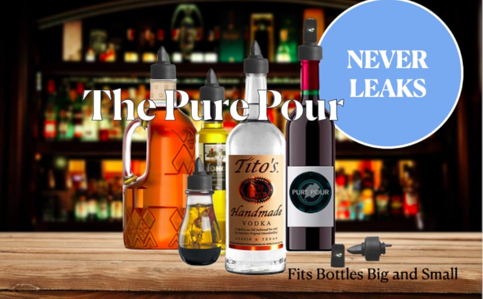 The Pure Pour Liquor Bottle Pourers - Leak-Proof Pour Spouts with Dust Caps – Fits Most Alcohol, Syrup, Olive Oil & Vinegar Bottles – Dishwasher Safe - 50 Pack