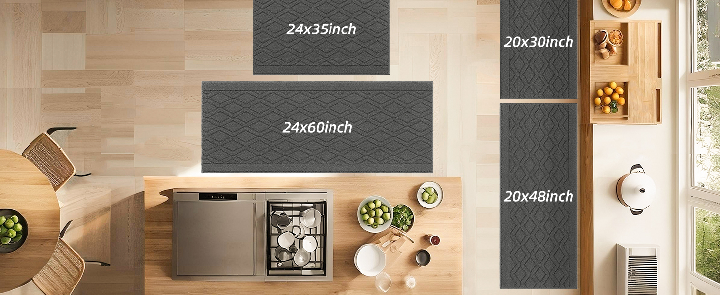 COSY HOMEER 48x20 Inch/30X20 Inch Kitchen Rug Mats Made of 100% Polypropylene 2 Pieces Soft Kitchen Mat Specialized in Anti Slippery and Machine Washable (Grey)