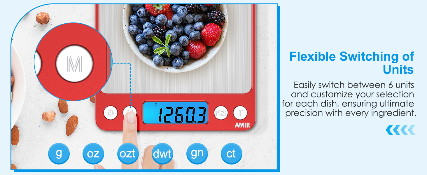 Digital Kitchen Scale, 3000g Pocket Cooking Scale with 0.1g Accuracy, Mini Food Scale, Pro Electronic Jewelry Scale with Back-Lit LCD Display, Tare & PCS Functions (Red, Batteries Included)