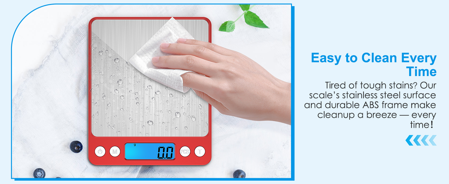 Digital Kitchen Scale, 3000g Pocket Cooking Scale with 0.1g Accuracy, Mini Food Scale, Pro Electronic Jewelry Scale with Back-Lit LCD Display, Tare & PCS Functions (Red, Batteries Included)