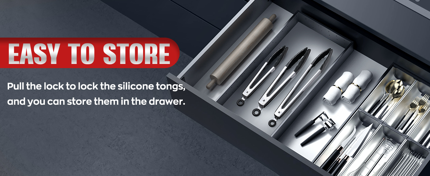 600ºF Heat Resistant Kitchen Tongs, Premium Locking Cooking Tongs with Silicone Tips, Non-Slip Food Tongs for Cooking, Non-Stick, Heavy Duty Stainless Steel Handle, Set of 3-7