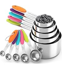 TILUCK measuring cups and magnetic measuring spoons set, stainless steel measuring cups, 6 double-sided stainless steel measuring spoons & 1 leveler (12)