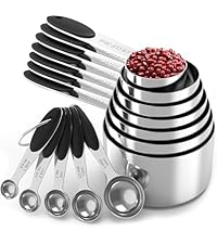 TILUCK measuring cups and magnetic measuring spoons set, stainless steel measuring cups, 6 double-sided stainless steel measuring spoons & 1 leveler (12)