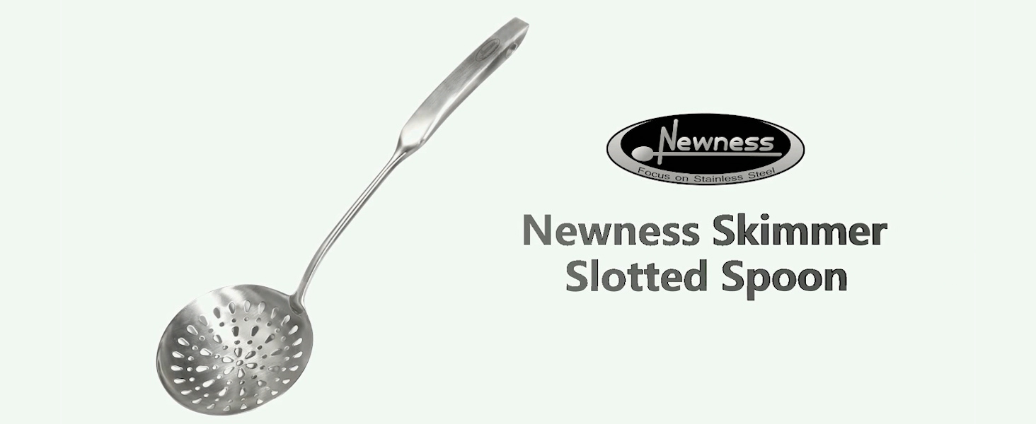 Skimmer Slotted Spoon, [Rustproof, Integral Forming, Durable] Newness 304 Stainless Steel Slotted Spoon with Vacuum Ergonomic Handle, Comfortable Grip Design Strainer Ladle for Kitchen, 16.8 Inches