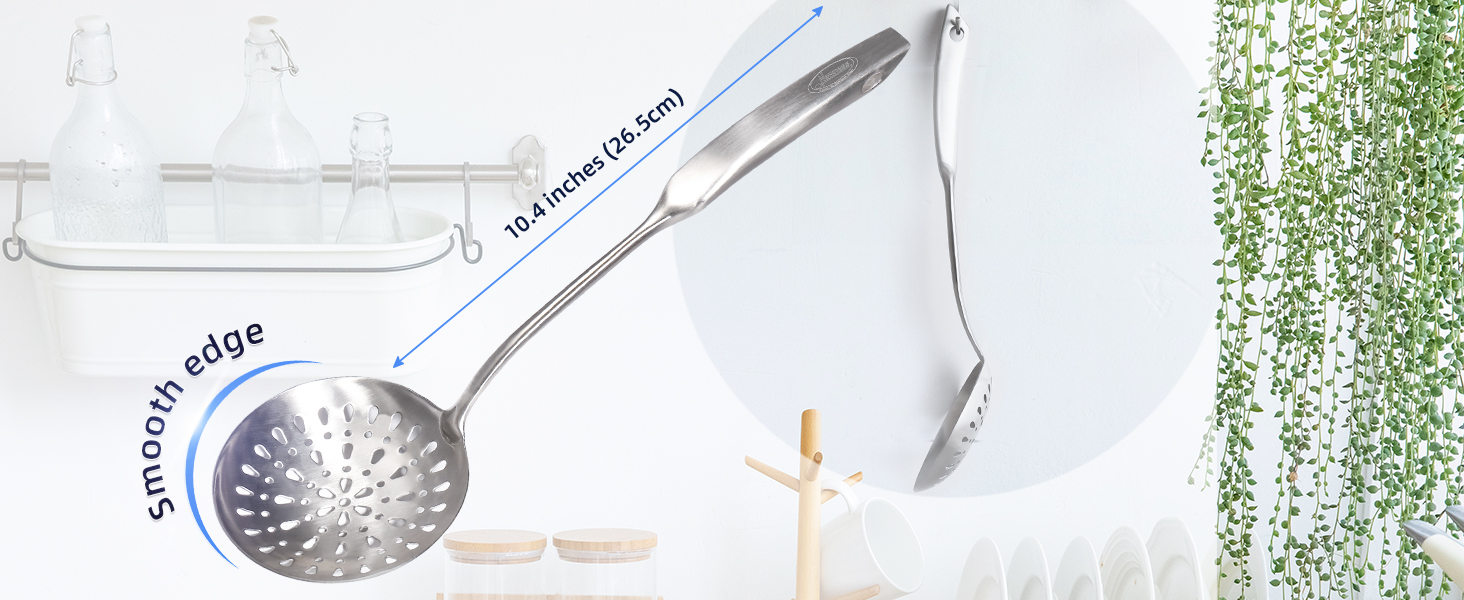 Skimmer Slotted Spoon, [Rustproof, Integral Forming, Durable] Newness 304 Stainless Steel Slotted Spoon with Vacuum Ergonomic Handle, Comfortable Grip Design Strainer Ladle for Kitchen, 16.8 Inches