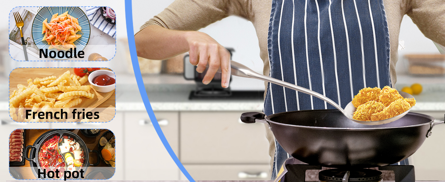 Skimmer Slotted Spoon, [Rustproof, Integral Forming, Durable] Newness 304 Stainless Steel Slotted Spoon with Vacuum Ergonomic Handle, Comfortable Grip Design Strainer Ladle for Kitchen, 16.8 Inches