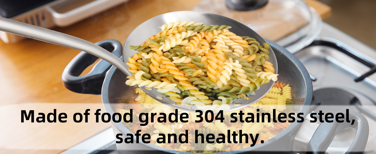 Skimmer Slotted Spoon, [Rustproof, Integral Forming, Durable] Newness 304 Stainless Steel Slotted Spoon with Vacuum Ergonomic Handle, Comfortable Grip Design Strainer Ladle for Kitchen, 16.8 Inches