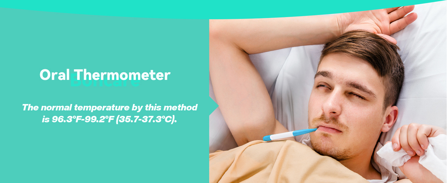 Boncare 10 Seconds Oral Thermometer for Adults and Kids - Accurate & Safe Rectal Thermometer for Baby with Fever Alarm, Digital Thermometer (Light Blue)