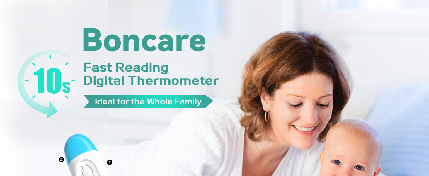 Boncare 10 Seconds Oral Thermometer for Adults and Kids - Accurate & Safe Rectal Thermometer for Baby with Fever Alarm, Digital Thermometer (Light Blue)