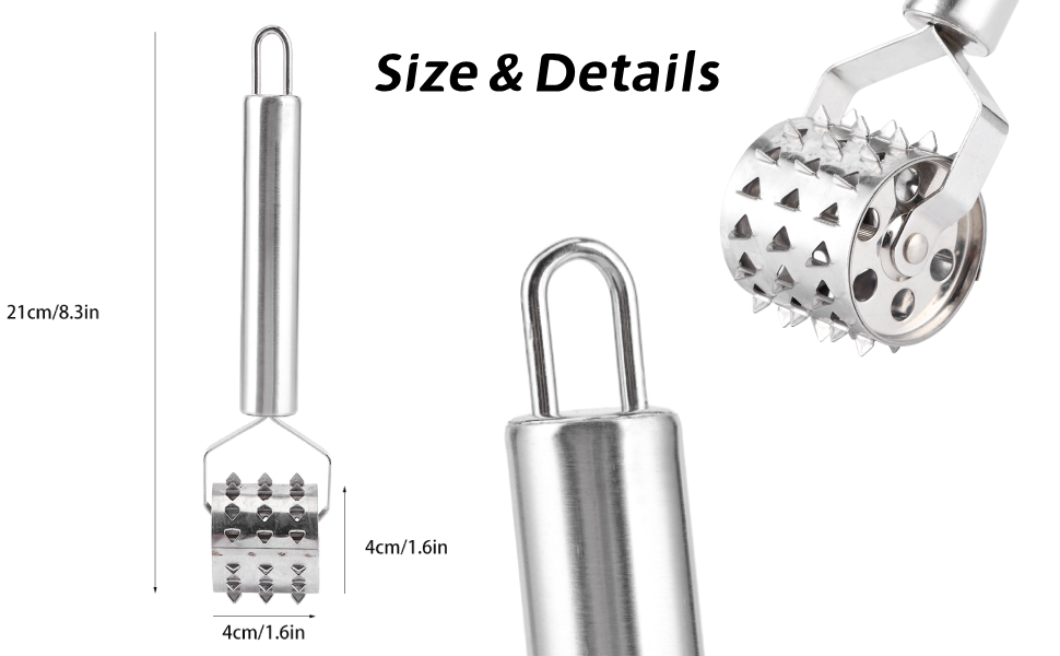 Fdit Stainless Steel Meat Tenderizer Strong Roller Beef Steak Chicken Mallet Hammer with Ergonomic Handle for Any Meat Kitchen Tool Silver