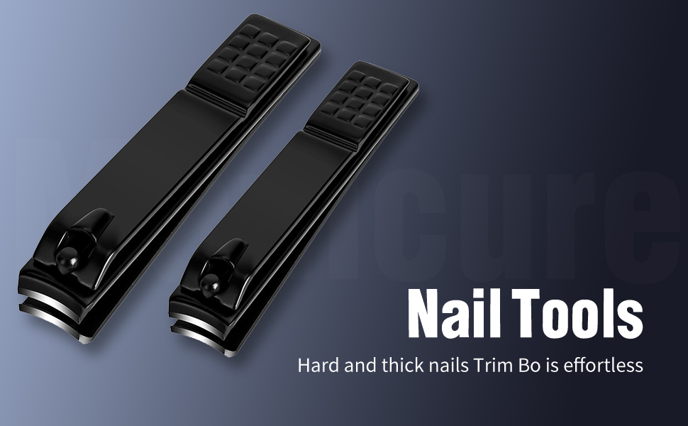 Nail Clippers Set, Sharp Stainless Steel Fingernail Clipper & Toenail Clippers, Black Nail Cutter, Large and Small 2 Piece Set.
