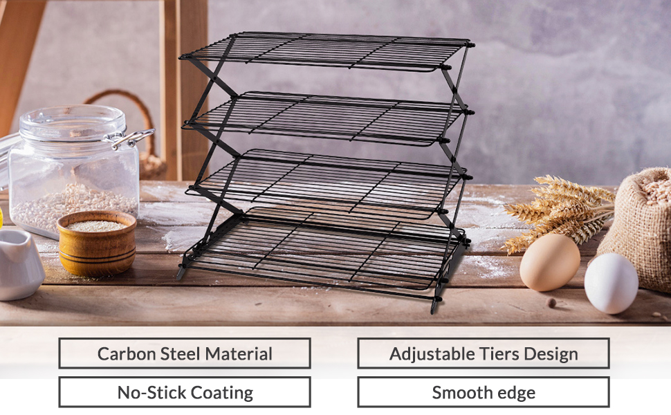 Geesta 2/3/4-Tier Upgraded Collapsible Cooling Rack with Adjustable 3 Setting Design Stackable Roasting Cooking Drying Wire Cooling Rack for Cookies Baking Gifts for Women