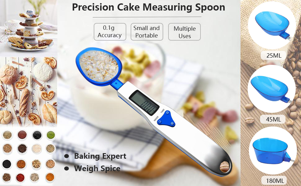 3T6B Grams Digital Kitchen Measuring Spoon,Three Different Specifications Food Scale Spoon with Scale Design, Weight from 0.1 Grams to 500 Grams Support Unit g/oz/gn/ct (with 2 AAA Batteries)