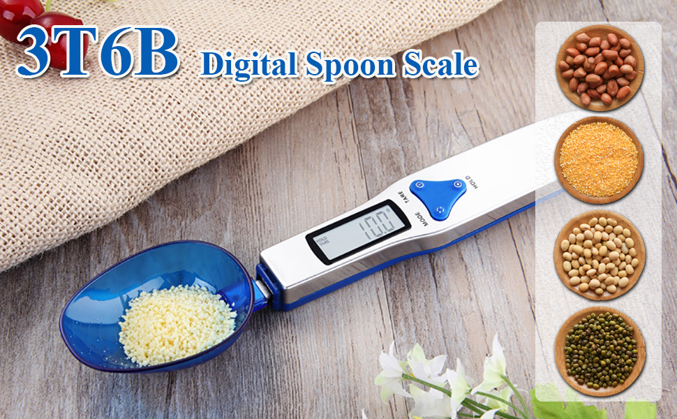 3T6B Grams Digital Kitchen Measuring Spoon,Three Different Specifications Food Scale Spoon with Scale Design, Weight from 0.1 Grams to 500 Grams Support Unit g/oz/gn/ct (with 2 AAA Batteries)