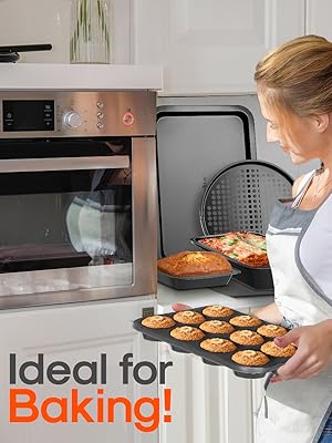 NutriChef 10-Piece Non-Stick Baking Set – Heavy-Duty Carbon Steel Bakeware Set w/ Cookie Sheets, Muffin Pan, Roasting Pan, Cake Pan, Baking Tray, Pizza Pan – Effortless Food Release & Easy Cleanup