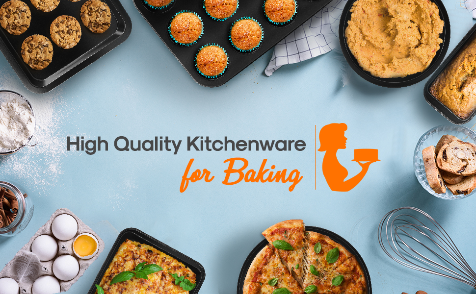 NutriChef 10-Piece Non-Stick Baking Set – Heavy-Duty Carbon Steel Bakeware Set w/ Cookie Sheets, Muffin Pan, Roasting Pan, Cake Pan, Baking Tray, Pizza Pan – Effortless Food Release & Easy Cleanup