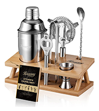 KITESSENSU Cocktail Shaker Set Bartender Kit with Stand | Bar Set Drink Mixer Set with All Essential Bar Accessory Tools: Martini Shaker, Jigger, Strainer, Mixer Spoon, Muddler, Liquor Pourers | Black