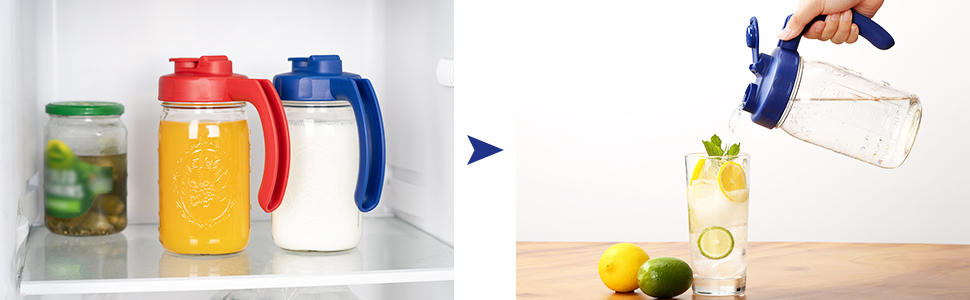 2 Pack Wide Mouth Mason Jar Lids with Handle, Airtight & Leak-proof Seal, Easy Pouring Spout, Turns your Mason Jar into Pitcher, Silicone Seal Gasket, Jars not included