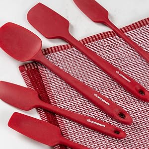 KITCHENLOVE Premium 600°F Heat Resistant 5 Piece Silicone Spatula Set for Baking, Cooking, Mixing - Non-Stick with High Grade S-Iron Steel Core - One Piece Seamless Design - BPA Free (Red)