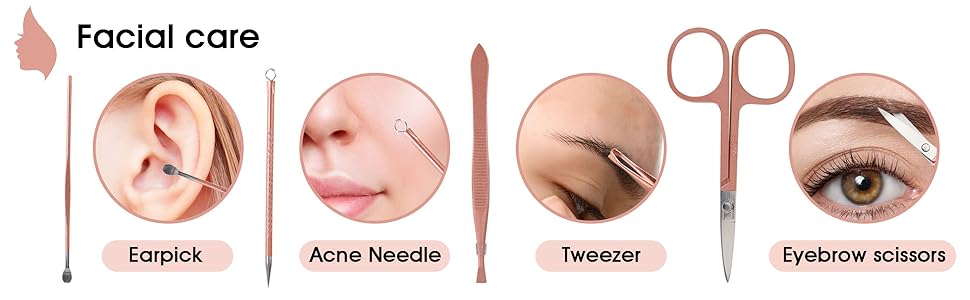 Nail Clippers and Beauty Tool Portable Set Manicure Set 12 in 1, with Pink Leather Bag, Suitable for Home, Workplace, Outdoor Travel, Gift Giving, Salon