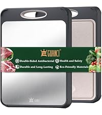 GUANCI Cutting Board for Kitchen, Stainless Steel Cutting Board Double Sided for Chopping Meat/Vegetables, Stainless Steel/Wheat Straw PP, Kitchen Gifts Easy to Clean Large 16”×11”