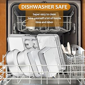 E-far Stainless Steel Baking Pan Set, 9-Piece Bakeware Sets for Cake Cookie Loaf Muffin, Include Round, Square, Rectangle Baking Sheet Pan with Lid & Cooling Rack, Dishwasher Safe