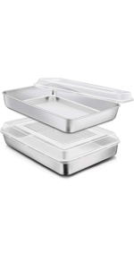 E-far Stainless Steel Baking Pan Set, 9-Piece Bakeware Sets for Cake Cookie Loaf Muffin, Include Round, Square, Rectangle Baking Sheet Pan with Lid & Cooling Rack, Dishwasher Safe