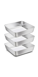 E-far Stainless Steel Baking Pan Set, 9-Piece Bakeware Sets for Cake Cookie Loaf Muffin, Include Round, Square, Rectangle Baking Sheet Pan with Lid & Cooling Rack, Dishwasher Safe