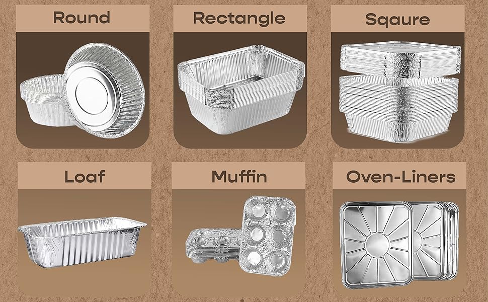 PLASTICPRO Aluminum Foil Muffin Pans Reusable and Disposable, Holds 6 Cupcakes/Muffin & Pie foil Pan Pack of 10