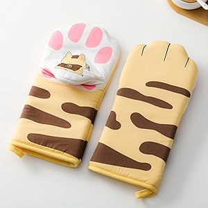 Oven Mitts Kitchen Cooking Baking Heat Resistant Cat Glove, 1 Pair Claw