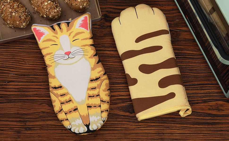 Oven Mitts Kitchen Cooking Baking Heat Resistant Cat Glove, 1 Pair Claw