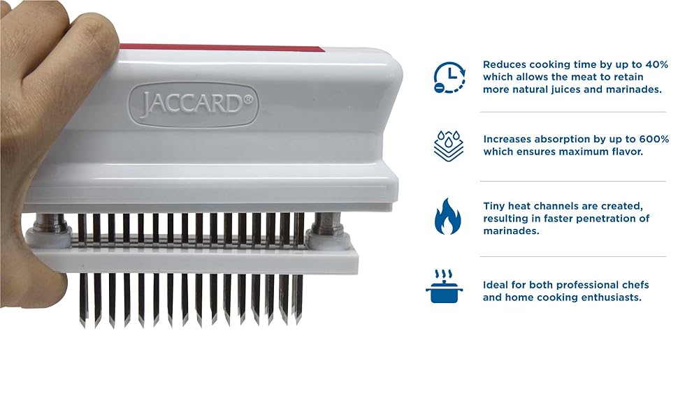 Jaccard 200348R, 48 Blade Durable Meat Tenderizer with Stainless Steel Razor Sharp Needle, Cooking Gadget for Tenderizing Chicken, Beef, Pork, Veal, BBQ, Red