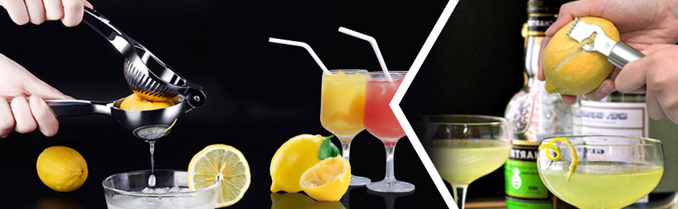 Lemon Squeezer, Lemon Squeezer Juicer, Citrus Juicer Handheld, Metal Lemon Hand Press, Lime Squeezer Bar Tool, Manual Citrus Press w/Stainless Steel Zester