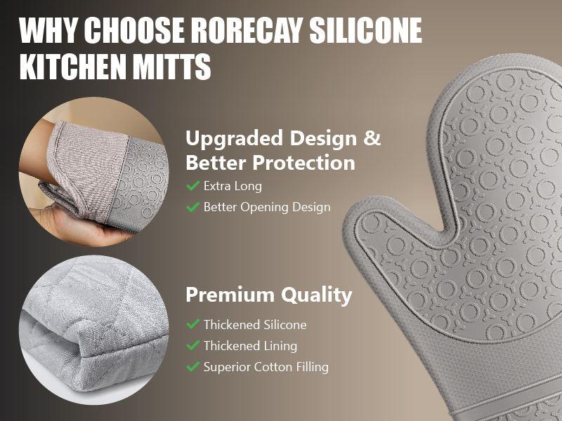 Rorecay 6pcs Oven Mitts and Pot Holders Sets for Kitchen, Extra Long Silicone Oven Gloves High Heat Resistant 500 Degrees Non-Slip Potholders Hot Pads for Baking Cooking, Grey