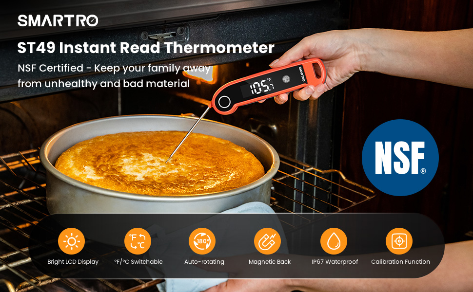 SMARTRO ST49 Digital Thermocouple Instant-Read Meat Thermometer with Ambidextrous Backlit for Food, Grilling, BBQ, Kitchen Cooking, Oil Deep Frying and Candy