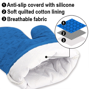 KEGOUU Oven Mitts and Pot Holders 6pcs Set, Kitchen Oven Glove High Heat Resistant 500 Degree Extra Long Oven Mitts and Potholder with Non-Slip Silicone Surface for Cooking (Royal Blue)