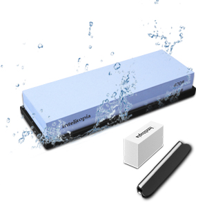 Intelitopia Complete Knife Sharpening Stone Set – Dual Grit Whetstone 400/1000 3000/8000 Knife Sharpener with Leather Strop, Flattening Stone, Bamboo Base, 3 Non-slip Rubber Bases & Angle Guide