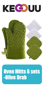 KEGOUU Oven Mitts and Pot Holders 6pcs Set, Kitchen Oven Glove High Heat Resistant 500 Degree Extra Long Oven Mitts and Potholder with Non-Slip Silicone Surface for Cooking (Lake Blue)