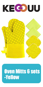 KEGOUU Oven Mitts and Pot Holders 6pcs Set, Kitchen Oven Glove High Heat Resistant 500 Degree Extra Long Oven Mitts and Potholder with Non-Slip Silicone Surface for Cooking (Lake Blue)