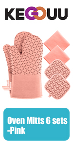 KEGOUU Oven Mitts and Pot Holders 6pcs Set, Kitchen Oven Glove High Heat Resistant 500 Degree Extra Long Oven Mitts and Potholder with Non-Slip Silicone Surface for Cooking (Red)