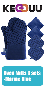 KEGOUU Oven Mitts and Pot Holders 6pcs Set, Kitchen Oven Glove High Heat Resistant 500 Degree Extra Long Oven Mitts and Potholder with Non-Slip Silicone Surface for Cooking (Red)