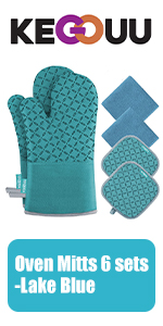 KEGOUU Oven Mitts and Pot Holders 6pcs Set, Kitchen Oven Glove High Heat Resistant 500 Degree Extra Long Oven Mitts and Potholder with Non-Slip Silicone Surface for Cooking (Red)