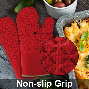 KEGOUU Oven Mitts and Pot Holders 6pcs Set, Kitchen Oven Glove High Heat Resistant 500 Degree Extra Long Oven Mitts and Potholder with Non-Slip Silicone Surface for Cooking (Red)